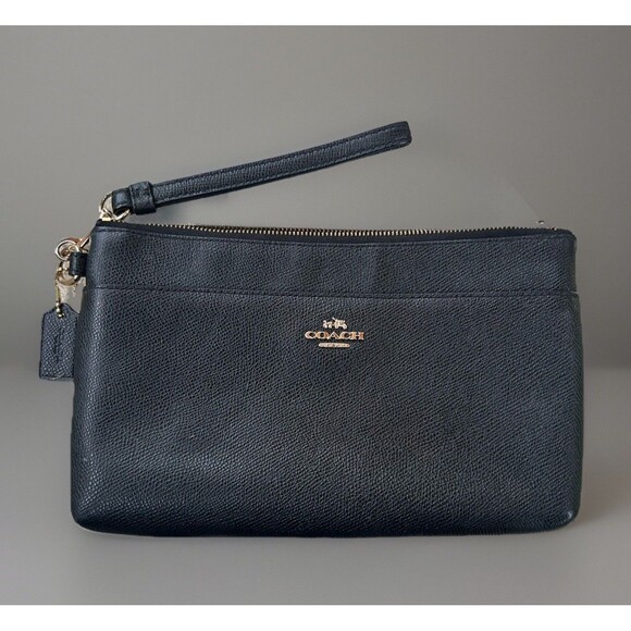COACH Black Pebbled Leather Wristlet Purse Classic - Picture 1 of 8